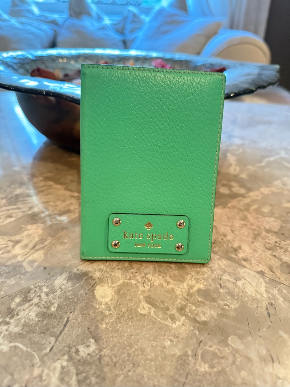 Kate Spade Green New York Wellesley boarskin leather passport holder